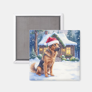 Hannoverskt spårhund Snöig stugvärd Tomtehatt Magnet
