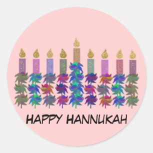 Hannukah Flower Menorah Runt Klistermärke