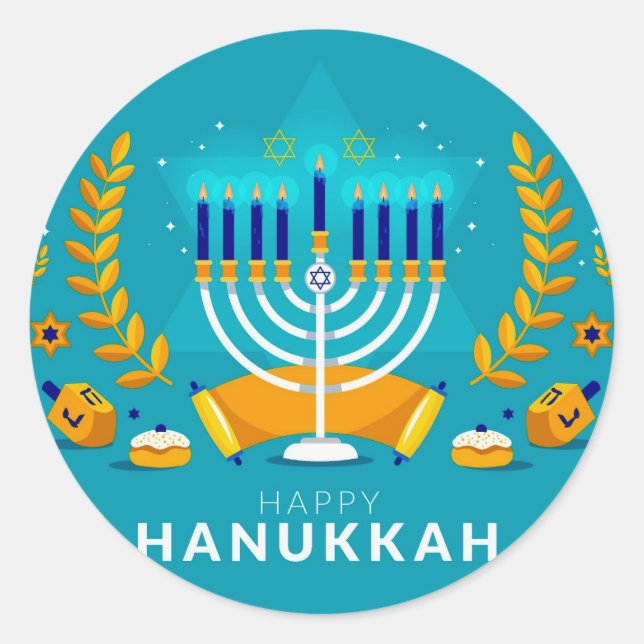 Hannukah Menorah Runt Klistermärke (Framsida)