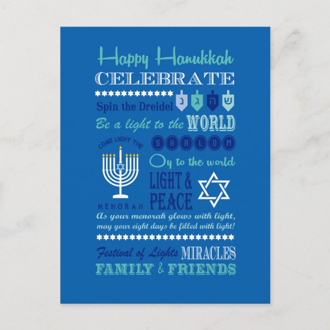 Hannukah typography collage art vykort (Framsida)