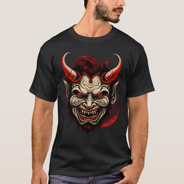 Hannya Horror Mythical Creatures Japanska Oni Dem T Shirt (Framsida)