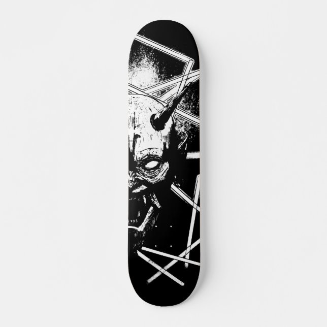 Hannya Mask 8189 - Variant - Svartvitt Mini Skateboard Bräda 18,5 Cm (Framsida)