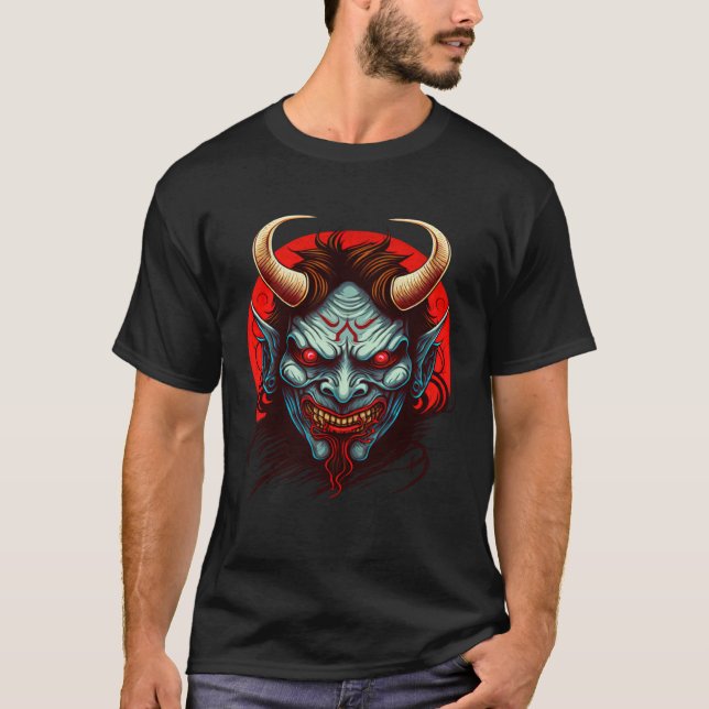 Hannya Mask  Mythical Creatures Japanese Oni Demon T Shirt (Framsida)