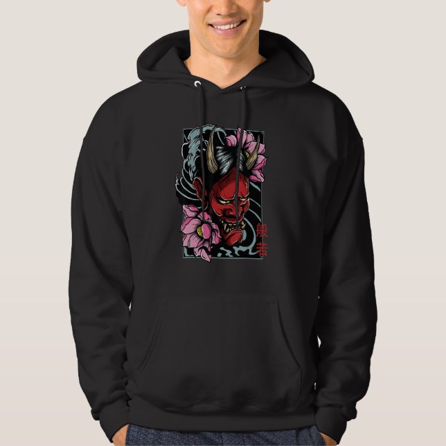 Hannya Mask Traditional Oriental Tattoo Demon Goth Hoodie (Framsida)