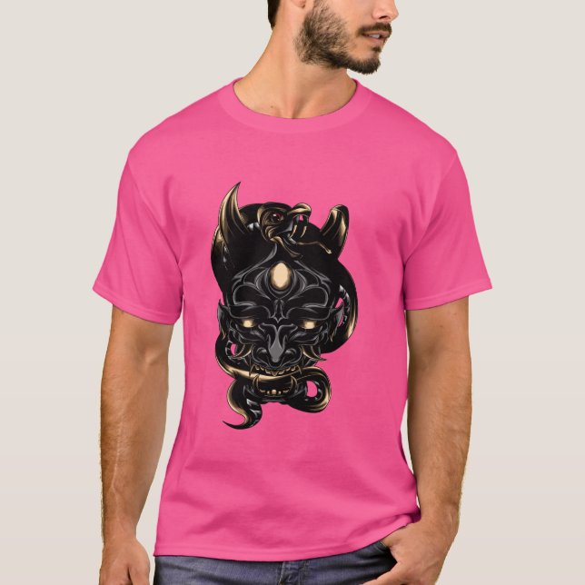 Hannya Maske, Oni Samurai Maske, Japan Demon Krieg T Shirt (Framsida)