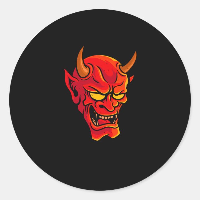 Hannya Oni-Mask Japansk Demon Runt Klistermärke (Framsida)