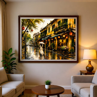 Hanoi Gamla Kvarter Aquarell Väggkonsttryck Poster