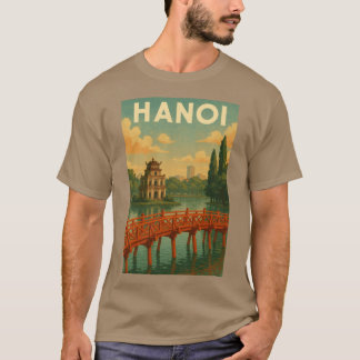 Hanoi Hoan Kiem-sjön och Röda Bron Vietnam vintag T Shirt