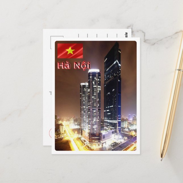 Hanoi - Landmark Tower På Natt - Vietnam - Vykort (Fram/Back In Situ)