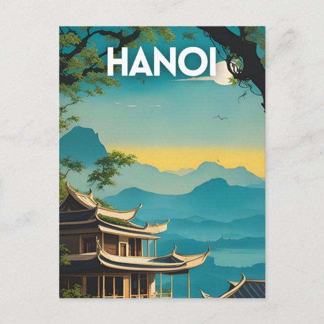 Hanoi Retro Travel Poster Vykort (Framsida)