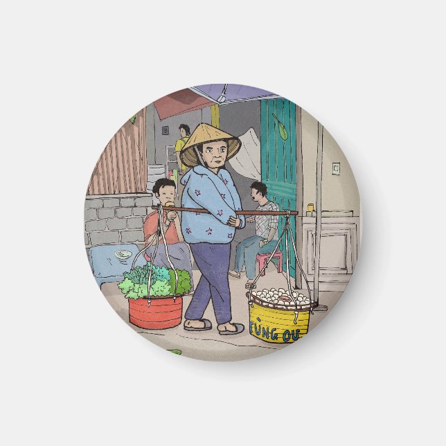 Hanoi Street Hawker Vietnam Magnet (Framsidan)
