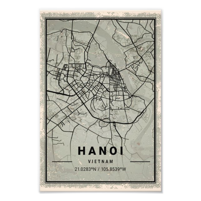 Hanoi vietnam map print poster canvas (Framsidan)