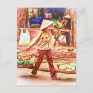 Hanoi Vietnam Market Seller by Shawna Mac Postcard Vykort
