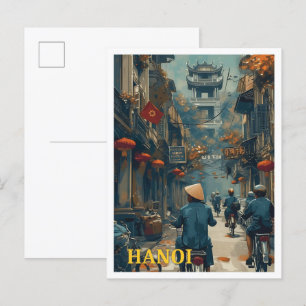 Hanoi Vietnam Vintage Art Travel Illustration Vykort