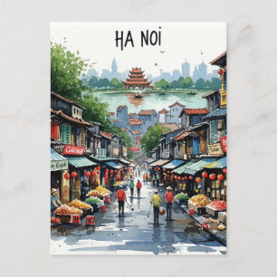 Hanoi Vietnam Watercolor Vykort