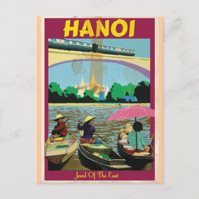 Hanoi vintage reseaffisch vykort (Framsida)