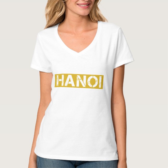 Hanoi vintage text gelblich  t shirt (Framsida)