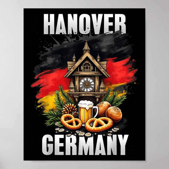 Hanover Tyskland Souvenir German Flagga Travel Poster (Framsidan)