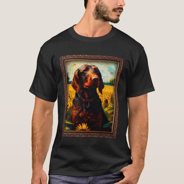 Hanoverian Scenthound Painting Sunflower Flower Mo T Shirt (Framsida)