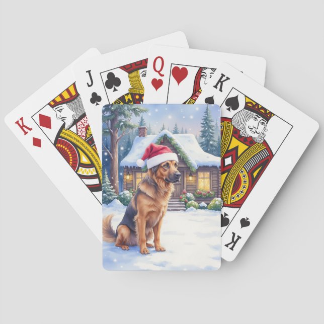 Hanoverian Scenthound Snowy Forest Cabin Santa Hat Casinokort (Baksidan)
