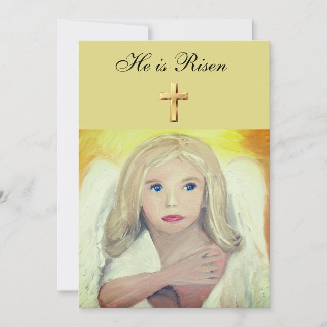 Hans är Risen Watercolor Påsk Angel Kor Inbjudningar (Framsida)