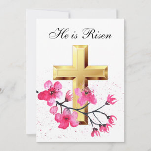 Hans är Risen Watercolor Påsk Blommar Kor Inbjudningar