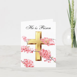 Hans är Risen Watercolor Påsk Blommar Kor Tack Kort