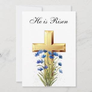 Hans är Risen Watercolor Påsk Cornblommor Kor Inbjudningar