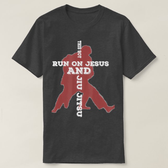Hans Boy Springa på Jesus och brasilianska BJJ Jiu T Shirt (Design framsida)