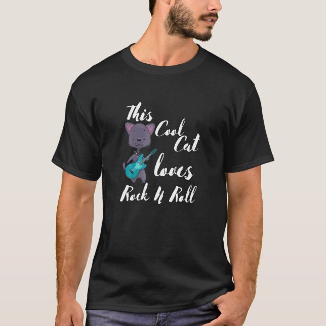 Hans Cat Kärlek Rock and roll Guitar Music T Shirt (Framsida)