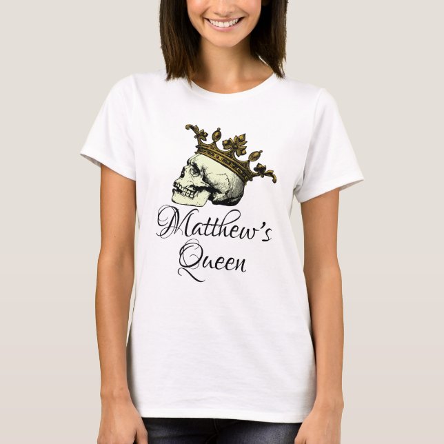Hans drottning Skull med Guld Krona T-Shirt (Framsida)