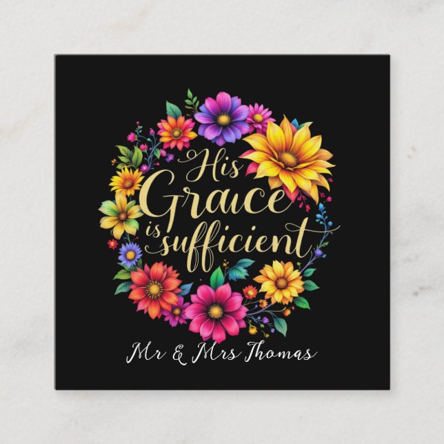 Hans Grace är tillräckligt inspirerande bibelverse Fyrkantigt Visitkort (Framsida)