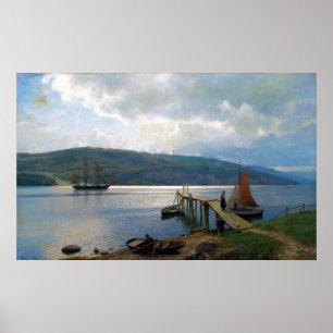 Hans Gude Jetty vid Feste Near Moss Poster