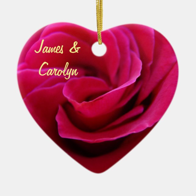 Hans & henne daterar känt prydnadrosa rosbröllop julgransprydnad keramik (Framsidan)