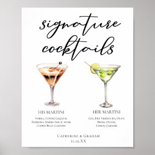 Hans Hers Martini Namnteckning Bröllop Cocktails M Poster