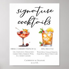 Hans Hers Summer Bröllop Namnteckning Cocktails Me Poster