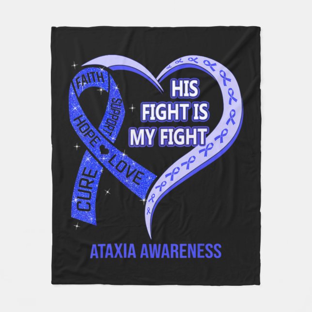 Hans kamp är min kamp Ataxi Awareness Blue Ribbon Fleecefilt (Framsidan)