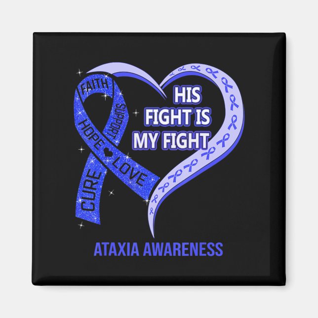 Hans kamp är min kamp Ataxi Awareness Blue Ribbon Magnet (Framsidan)