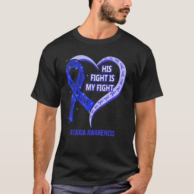 Hans kamp är min kamp Ataxi Awareness Blue Ribbon T Shirt (Framsida)