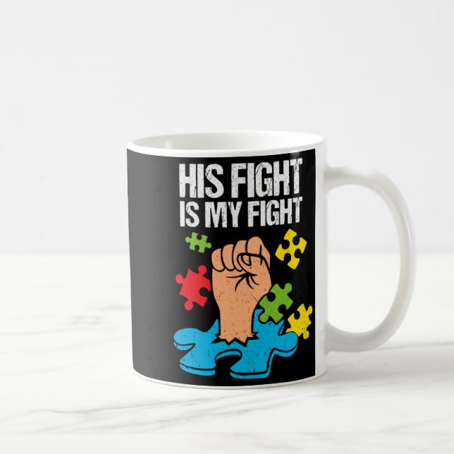 Hans kamp är min kamp Autism Medvetenhet Familj St Kaffemugg (Höger)