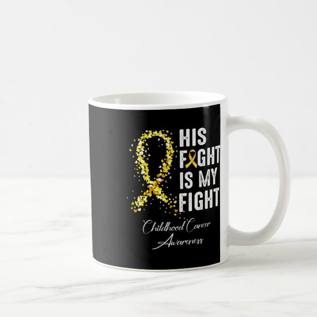 Hans kamp är min kamp Guld Band Barncancer Kaffemugg (Höger)