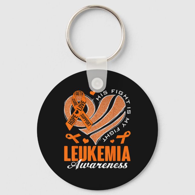 Hans kamp är min kamp Leukemi medvetenhet hjärta O Nyckelring (Framsida)