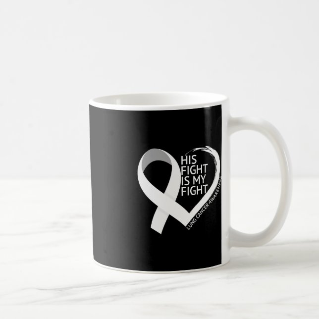 Hans kamp är min kamp mot Lung Cancer Awareness Må Kaffemugg (Höger)