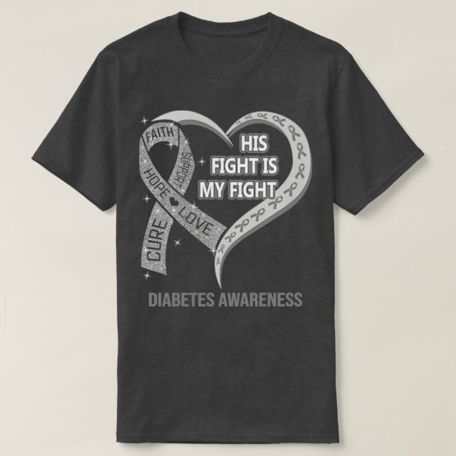 Hans kamp är min kamp, Ribbon Heart Diabetes Aware T Shirt (Design framsida)