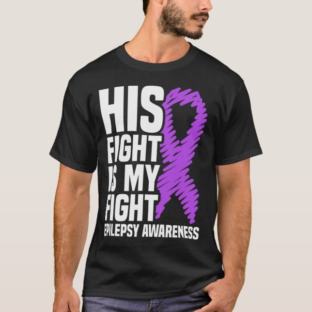 Hans kamp är min Lila Ribbon Epilepsy Medveten T Shirt (Framsida)
