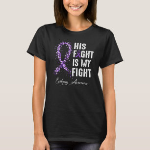 Hans kamp är min Lila Ribbon Epilepsy Medveten T Shirt