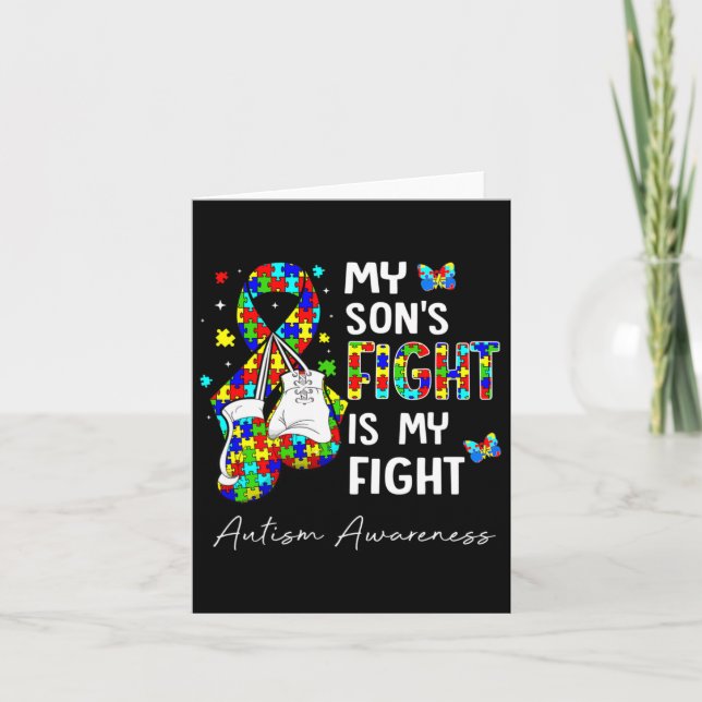 Hans kamp är min son Autism Awareness Supp Kort (Framsida)