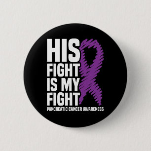 Hans kamp mot min Lila Ribbon Pancreatic Cancer Knapp