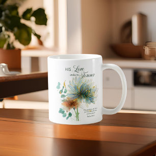 Hans Kärlek är för Psalm 136 skriptverse Kaffemugg