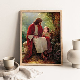 Hans kärlek, Jesus Kristus och liten pojke målning Poster